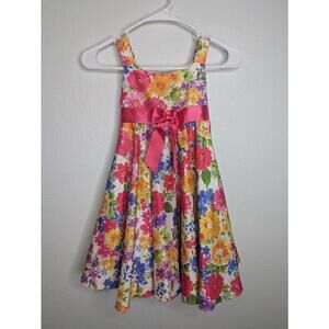 Ashley Ann Girls Floral Party Dress Pink Satin Bow Size 4T